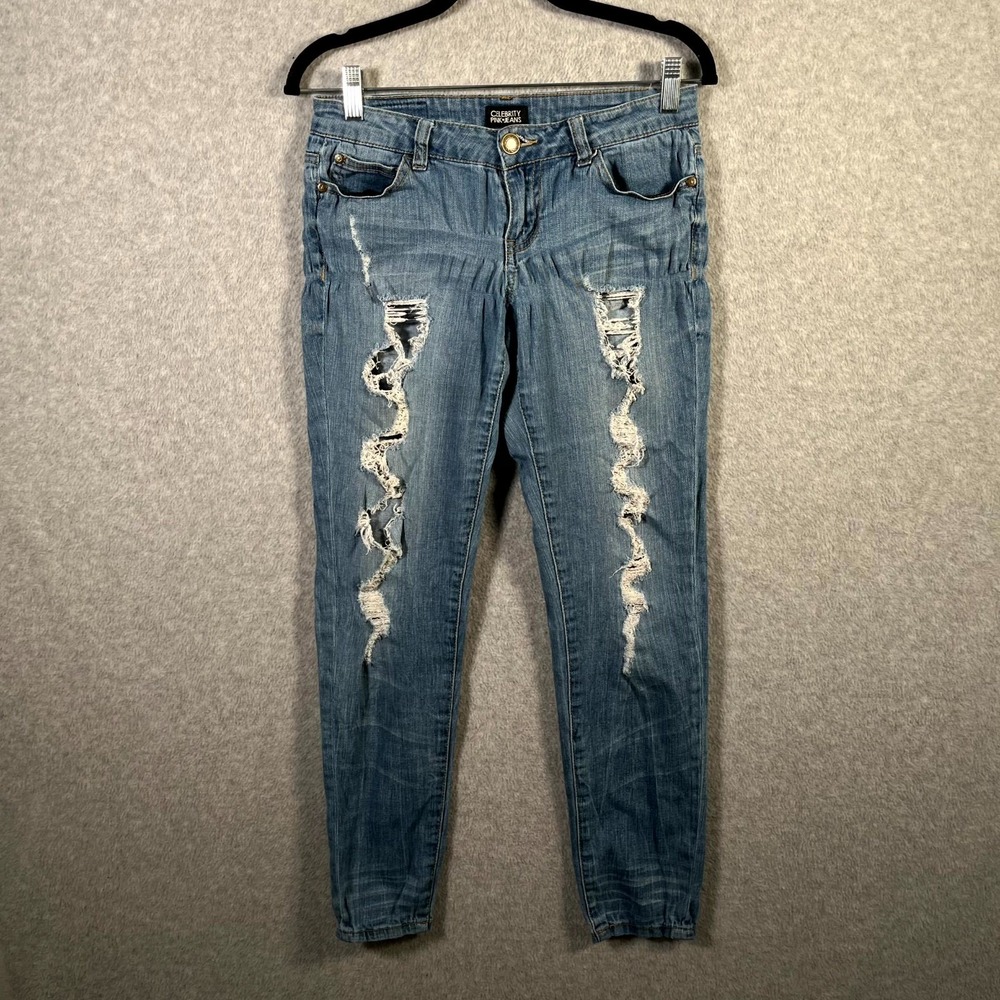 Celebrity Pink Jeans Womens 5‎ Blue Denim Medium Wash Cotton Distressed Skinny